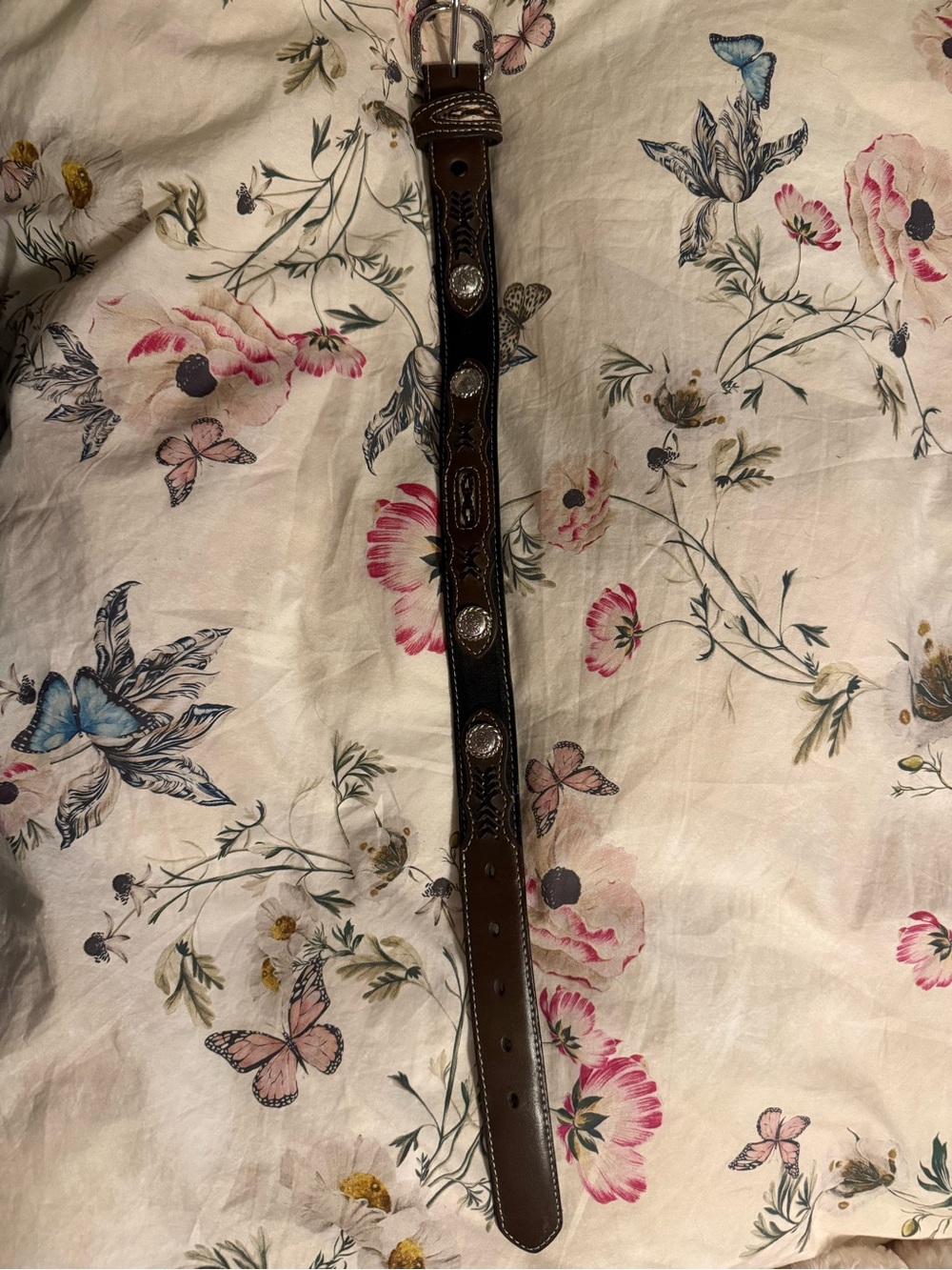 Nocona Brown and Black Tooled Leather Kids Belt with Conchos
